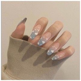 Cimenexe Gradient Press on Coffin Nails Gradient Cloud Artificial Fingernails Pink Nail Tips Medium Fingernails French Tip Nails Full Cover Acrylic Nails Cloud for Women and Girls Pack of 24