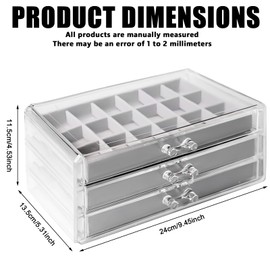VEGOATY Acrylic Jewellery Organiser, Jewellery Box Acrylic Jewellery Box with 3 Drawers, Earring Storage, Jewellery Storage, Jewellery Box Made of Velvet for Earrings, Ring Jewellery Organiser