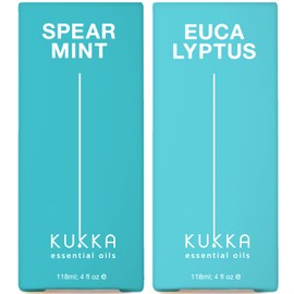 KUKKA essential oils Spearmint Essential Oil for Diffuser & Eucalyptus Essential Oil for Diffuser Set - 100% Natural Aromatherapy Grade Essential Oils Set - 2x4 fl oz - Kukka