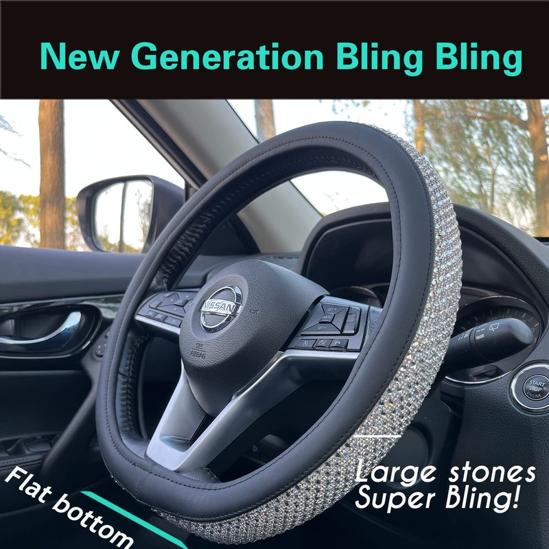 PINCTROT D Shaped Bling Comfy Steering Wheel Cover with Jumbo