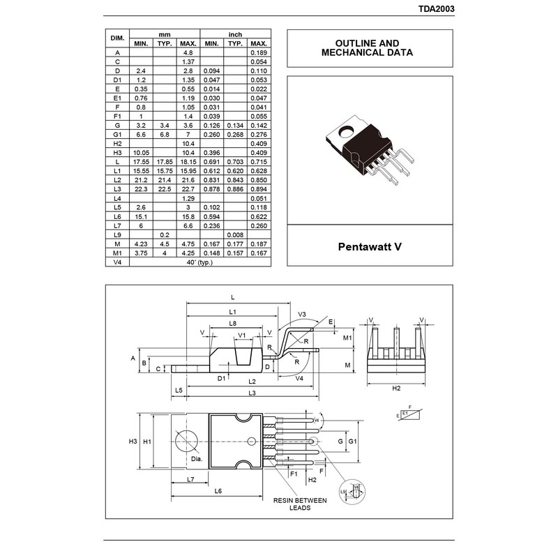 Chanzon TDA2003 TO-220-5 Audio Power Amplifier Transistor, Non-Polarized (Pack of