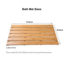 PELYN Shower Mat Bamboo Bath Mat Extra Large Bathroom Bathtub Floor Mats for Indoor or Outdoor Use 31.5 x 18.5 inch