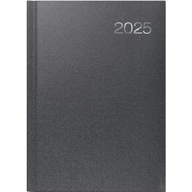 BRUNNEN Book Calendar Model 763 (2025), 2 Pages = 1 Week, A4, 144 Pages, Book Cover Fabric, Metallico, Volcanic Black