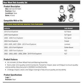 Rear Wheel Bearing and Hub Assembly Set - 4 Piece - Compatible with 2002-2010 Ford Explorer 4-Door