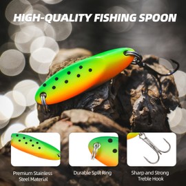 Probite Jigging Spoon Fishing Lure Set 6-Pack Metal Saltwater & Freshwater Casting Spoon Hooks Premium Durable Treble Hooks for Bass, Salmon & Trout Fishing（ 1/8 oz）