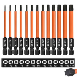 Saipor 13-Piece 3 inch /75 mm Long Torx Bit Set for Impact Driver, S2 Steel Star Bit Set (T5-T40), 1/4'' Hex-Shank Magnetic Torx Screwdriver Bit, Torx Head Drill Bit Set with CNC Machined Tips