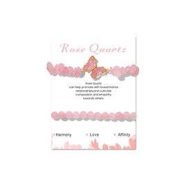 REHANDLE 2Pcs Rose Quartz Bracelet Pink Bracelets for Women Butterfly Bracelet Pink Quartz Charm Healing Crystal Bracelet for Women Pink Beaded Bracelet Pink Stone Bracelets for Women