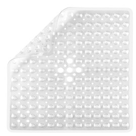 Pinzz Square Shower Mats Non Slip Anti Mould Bath Mats with Suction Cup Safety Bathroom Mat Antibacterial Machine Washable Shower Mat with Drain Holes,53x53CM(Clear)