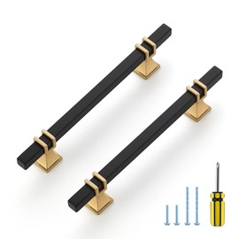Ravinte Decor 5 Pack Cabinet Handles - 5 inch Hole Center Black and Gold Pulls for Kitchen and Dresser Drawers