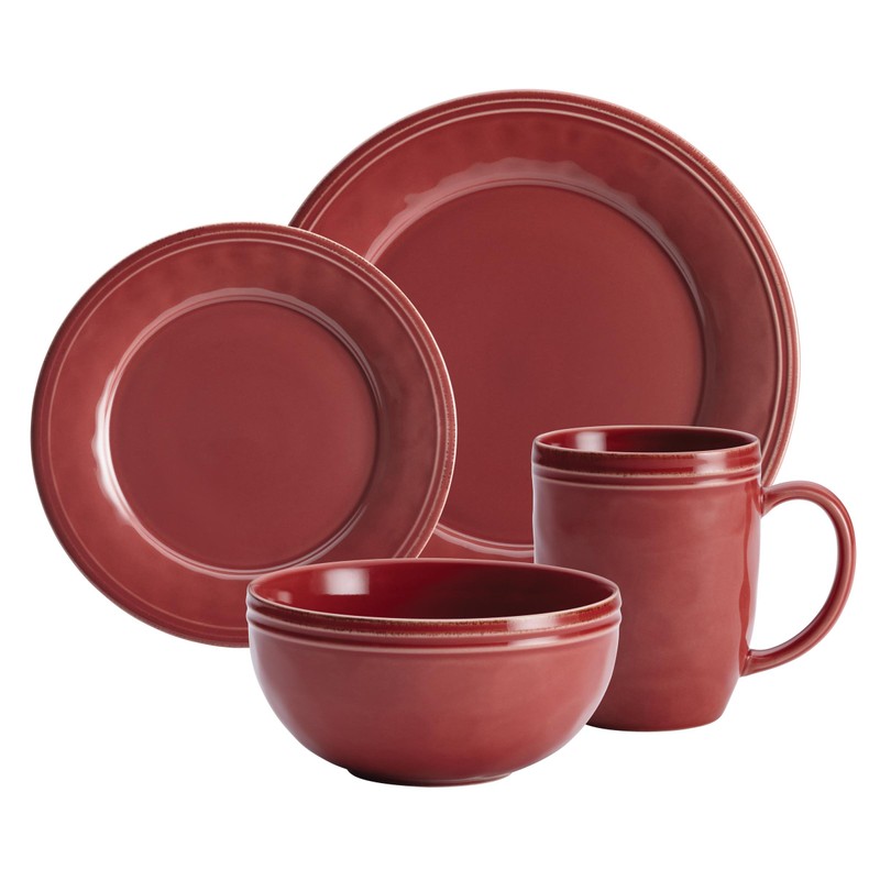 Rachael Ray Cucina Dinnerware 16-Piece Stoneware Dinnerware Set, Cranberry Red