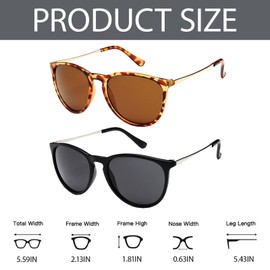 GWAWG 2 Pack Round Cat Eye Sunglasses, Women Ladies Designer Polarised Glasses, Fashion Lightweight Wrap Around UV400 Protection Shades for Travel Summer Beach Driving Fishing Golf
