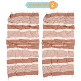 MOMOMUS Set of 2 Fouta XL or Beach Towel Made of Cotton 100% - Absorbent, Ultra Soft, Compact - Ideal as a Beach Towel, Hammam Towel and Sauna Towel - Brown, 90 x 180 cm
