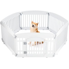Dog Playpen Adjustable Folding Portable Pet Fence for Small to Medium Dogs Indoor Outdoor Use,6-Panel,WhiteSize: W2201P262526