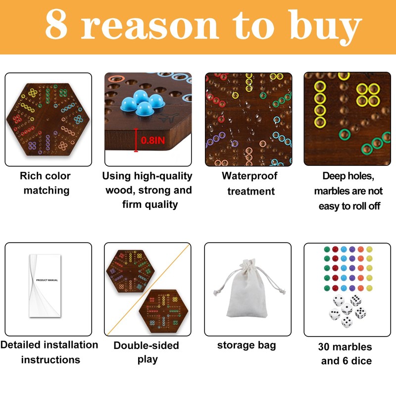 Wahoo Board Game Wooden Original Board Game Classic 2 Side