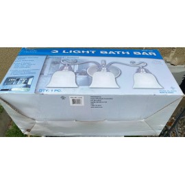 Altair 3 Light Bath Bar Alabaster Style Glass Shades Satin Nickel Finish-NIB