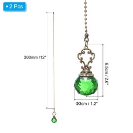 PATIKIL Ceiling Fan Pull Chain, 2 Pack 12" Decorative Crystal Pendant Chain Extender Charm Extension Pull String for Ceiling Fans Light Lamp, Clear