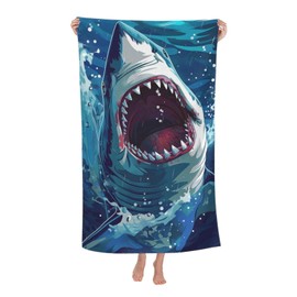 cromcu Shark Beach Towel for Boys Men Adults Great White Shark Bath Towel Print 32" x 52" Pool Towel Super Soft Microfiber Shark Towel for Shark Lovers Beach Towels