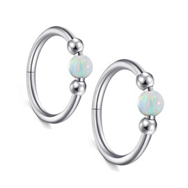 MODRSA 18g Opal Nose Ring Opal Nose Hoop Clicker Silver Nose Ring Hoop for Women Cartilage Hoop Earring Cartilage Hoop Helix Hoop Earring Opal White Daith Earring Hoop 10mm Hinged Nose Ring