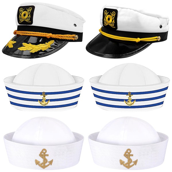 6 Pcs Yacht Captain Hat White Sailor Ship Cap Navy