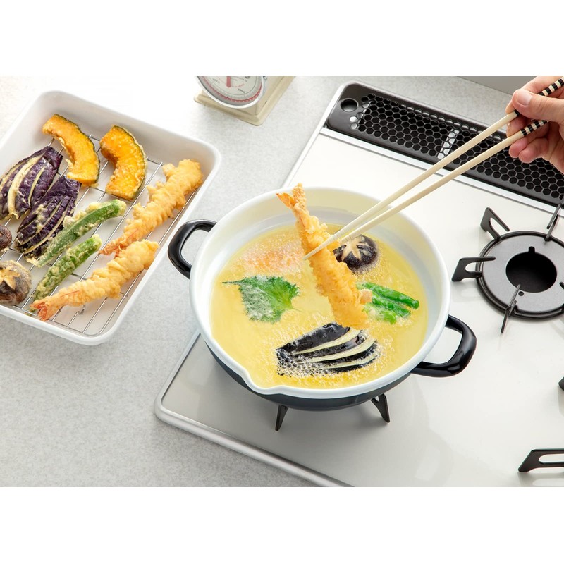 Takagi Metal HT-24BW Easy to Wash Tempura Pot, Enameled Glass