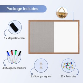 Grey Felt Bulletin/Dry Erase White Combo Board, 24" X 18“ Combination Whiteboard/Bulletin Board, Pin Board with Natural Wood Frame…