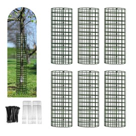 HOLANHING 6/9/12 Pack Tree Trunk Protector, Metal Mesh Tree Bark Protector 5'' Dia x 16-1/2'' H with Zip Ties & Stakes, Expandable Tree Guards Trunk Protector from Deer, Trimmers (6 Packs)