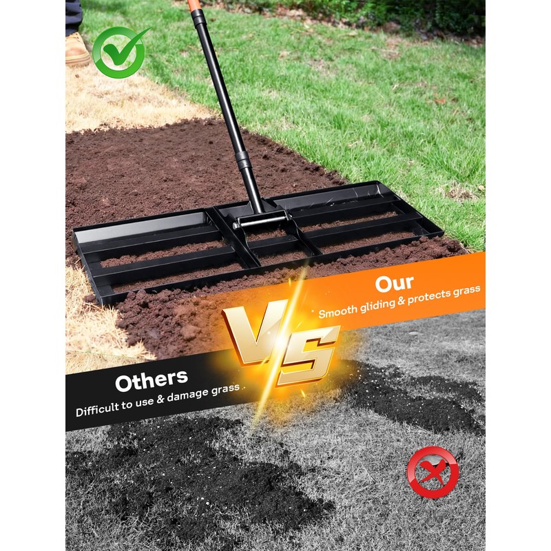 Lawn Leveling Rake 30x10 inch, Heavy Duty Lawn Leveler Tool