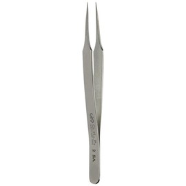 Hakko CHP 2-SA Stainless Steel Non-Magnetic Precision Tweezers with Fine-Point Tips, Thin-Tapered Tines, Medium Size Handles, 4-3/4" Length, Silver