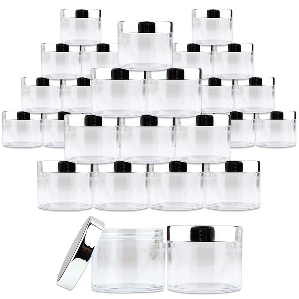 Beauticom 2 oz./ 60 Grams/ 60 ML (Quantity: 36 Packs) Thick Wall Round Clear Plastic LEAK-PROOF Jars Container with SILVER Lids for Cosmetic, Lip Balm, Lip Gloss, Creams, Lotions