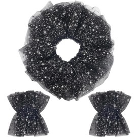 CABODYALS 3Pcs Neck Ruffle Collar Black Vintage Layered Renaissance Victorian Organza Ruffled Mesh Star Glitter Detachable Clown Collars with Cuffs Wrist Set for Women Costume Lolita Cosplay Accessory