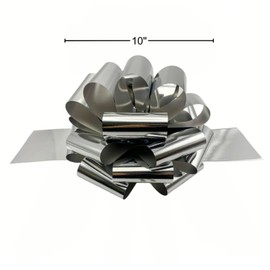 Big Silver Bows(2 Pack) - 10 Inch Large Bow for Presents, Kids' Ride-On Car, Christmas, Thanksgiving, Birthdays & Parties.