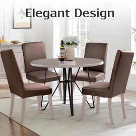 Alishomtll PU Chair Covers Set of 4/6 Leather Stretch Universal Chair Slipcovers Waterproof Elastic Dining Room Chair Covers Washable Chairs Protection for Kitchen Restaurant Hotel (Brown, 4 pcs)