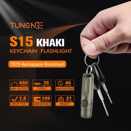 TUNENGE S15 Rechargeable Keychain Flashlight,650 High Lumen EDC Flashlight,Super Bright LED Mini Flashlight Be Suitable for Camping, Hiking,Outdoor Activities,Emergency（Khaki 6500K）