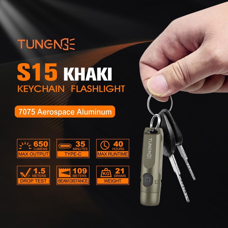 TUNENGE S15 Rechargeable Keychain Flashlight,650 High Lumen EDC Flashlight,Super Bright