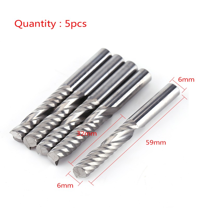 5pcs Tungsten Carbide End Mill Single Flute Spiral CNC Milling