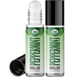 Organic Peppermint Roll On Essential Oil RollerBall (2 PACK - USDA CERTIFIED ORGANIC) Pre-diluted with Glass Roller Ball for Aromatherapy, Kids, Children, Adults Topical Skin Application - 10ml Bottle