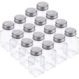 Tebery 16 Pack Clear Salt and Pepper Shakers Glass Set, Retro Style Glass Spice Shakers with Stainless Tops