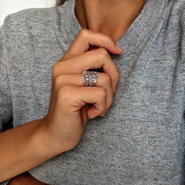 Silverly Women's .925 Sterling Silver Wide Filigree Circles 16mm Ring