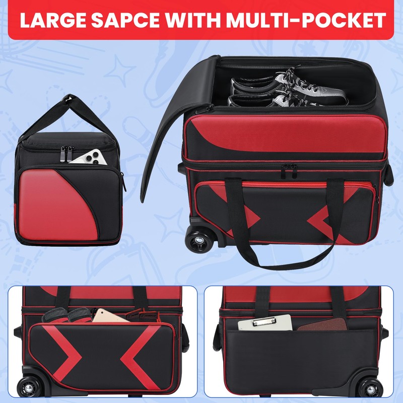 3 Ball Bowling Bag with Wheels, Bowling Bag 2 Ball