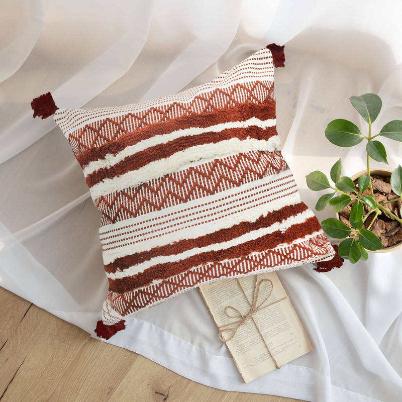 LIGICKY Decorative Boho Throw Pillow Covers, Red and White, 45