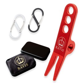 RAVIS Green Fork Stylish Golf Round Equipment Master Craftsman's Divot Tool Portable 1 piece included with Carabiner (Red)