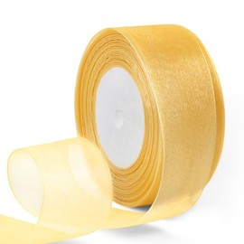 HimBen Gold Sheer Organza Ribbon, 1-1/2 Inch 50 Yard Chiffon Ribbon 1 Roll for Gift Wrapping, Flower Bouquet, Wedding, Mesh Fabric Ribbon for Craft, Sewing, Hair Bows, Birthday Party Decoration