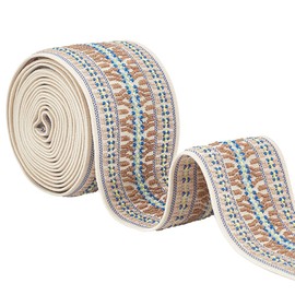 BENECREAT 2.28 m Jacquard Elastic Band, 50 mm Elastic Embroidered Woven Band, Boho Fabric Sewing Tape for DIY Craft Accessories, Embellishment Decorations, Beige