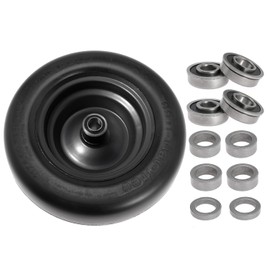 11x4.00-5" Front Wheel Flat Free Mower Tire, Solid Smooth Tire for John Deere for Craftsman for Toro Zero Turn Lawn Mower with 3.4"-5" Center Hub and 3/4" 5/8" 1/2" Precision Bearings (Black-1pc)