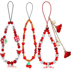3 count Phone Wrist Strap Beaded  Butterfly Cell Phone Charm Strap Cute Flower Y2k Lanyard for Camera  Wallet Pendant Decor - Color: Sweet