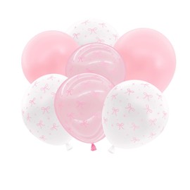 50 PCS Bow Balloons Party Decorations, 12in Pink & White Bow Theme Balloons for Birthday Party Decorations Coquette Bachelorette Baby Shower Wedding Decor Engagement Bridal Party Supplies