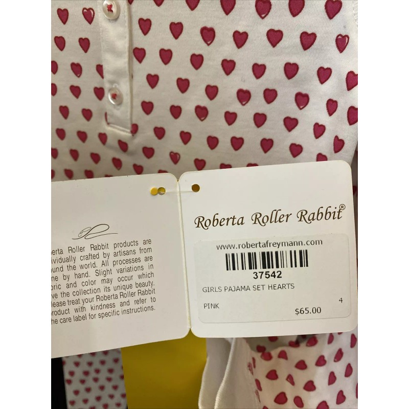 roberta roller rabbit girls pajama set pink heart Sz 4