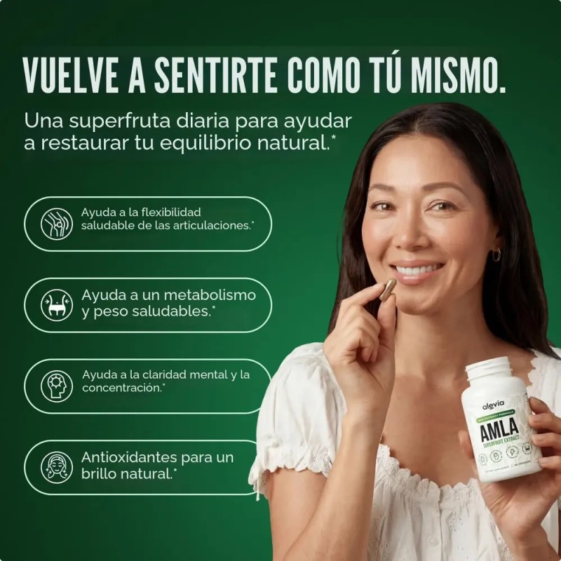 2pcs Alevia Amla 1000mg Extracto 60 Cápsulas Sin Sabor