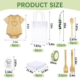 FYSUIMU 56Pcs Baby Shower Prizes for Game Winners 6 Sets Clothing Shaped Cutting Boards Spoons Towels Artificial Eucalyptus Stems Clear Gift Bags Tags Sage Green Ribbon and String
