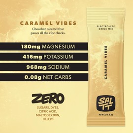 SALTT Electrolytes Powder Flavored Drink Mix - Caramel Vibes - 30 Hydration Packets - Magnesium, Potassium, Sodium, Trace Minerals - Zero Sugar & Gluten Free - Travel Essentials - By Keto Chow